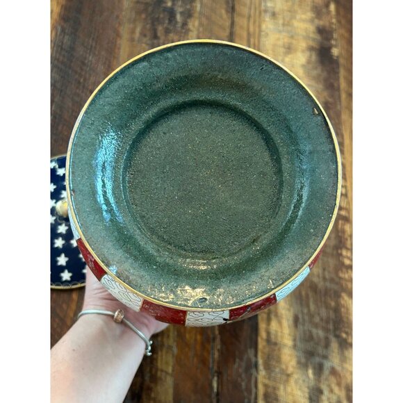 Patriotic Cloisonné  Striped Metal Eagle Adult Urn With Lid - Picture 8 of 12